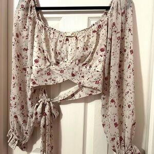 Altar’d State Floral Tie Back Long Sleeve Crop Top